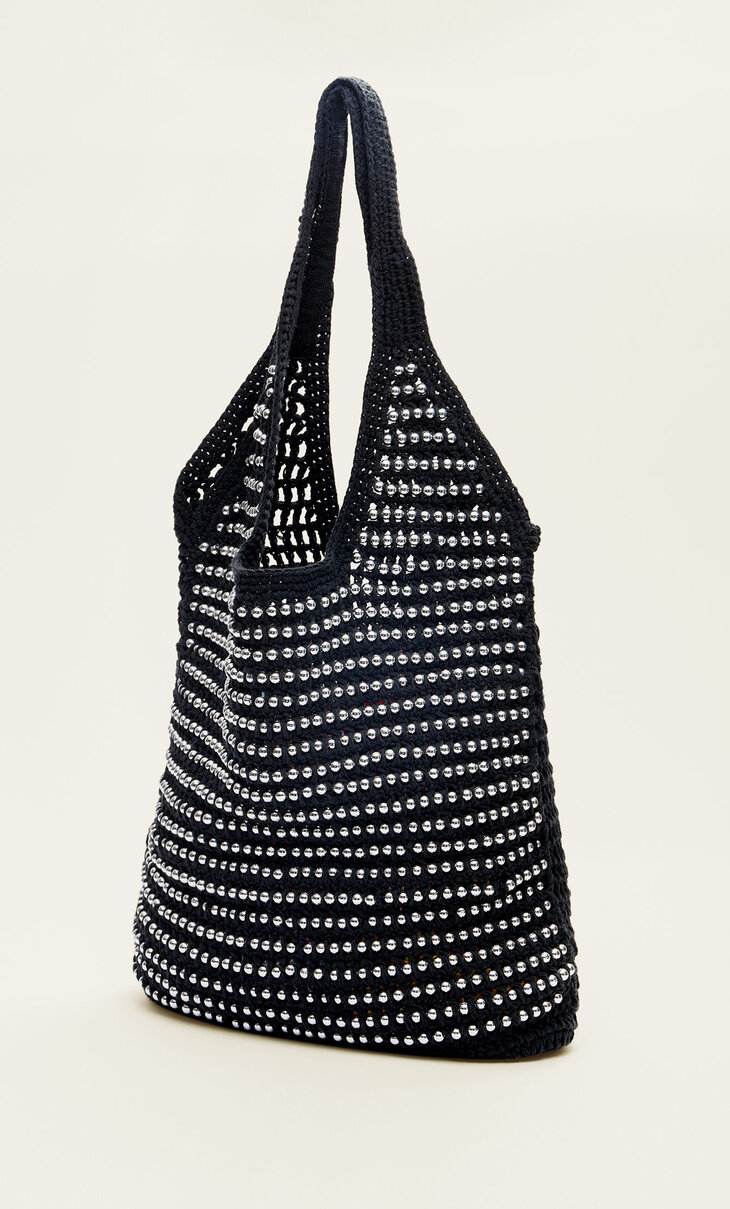 Crochet tote bag with beading