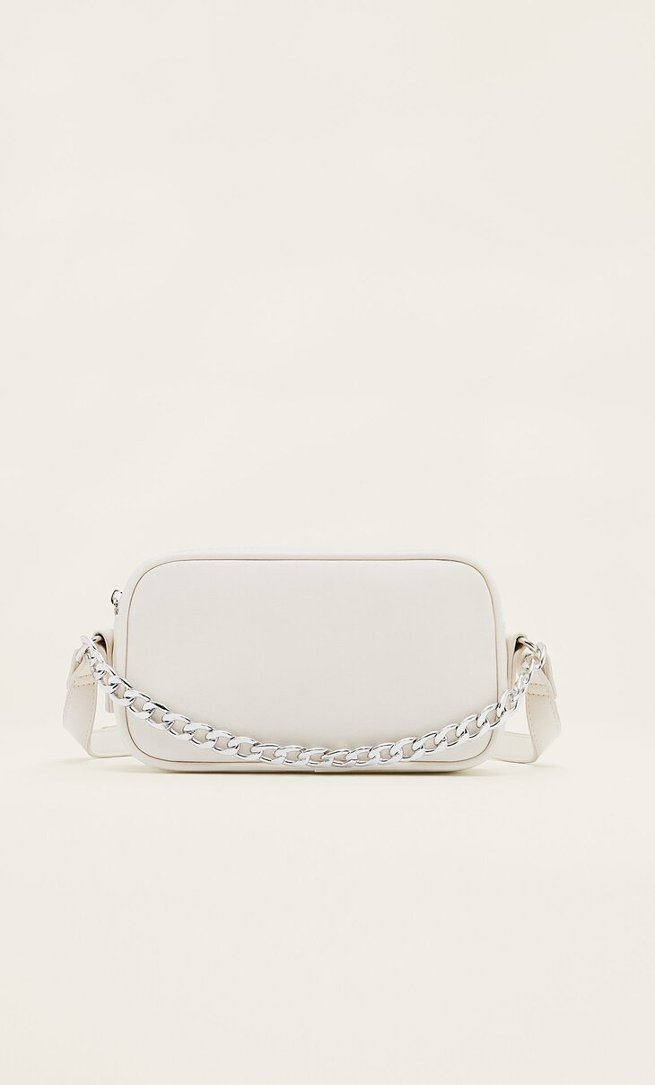 Faux leather reporter bag with chain