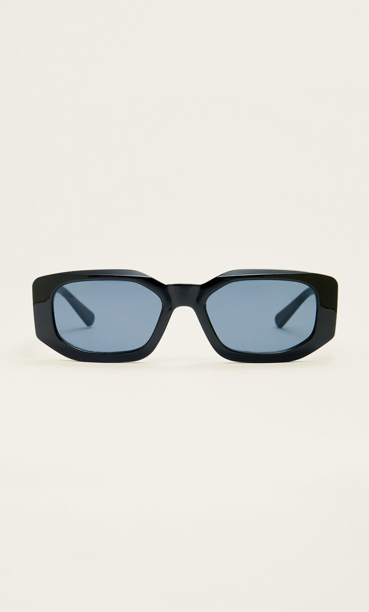 Rectangular sunglasses with resin frame