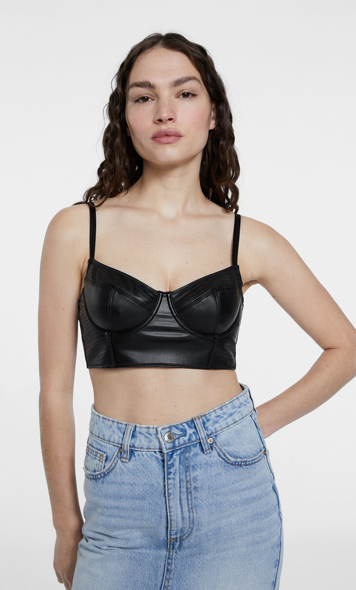 Faux leather ring bralette top