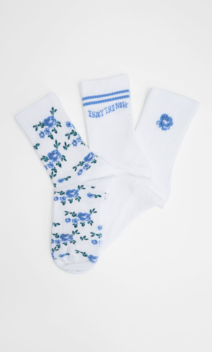 3-pack sokken met bloemenprint