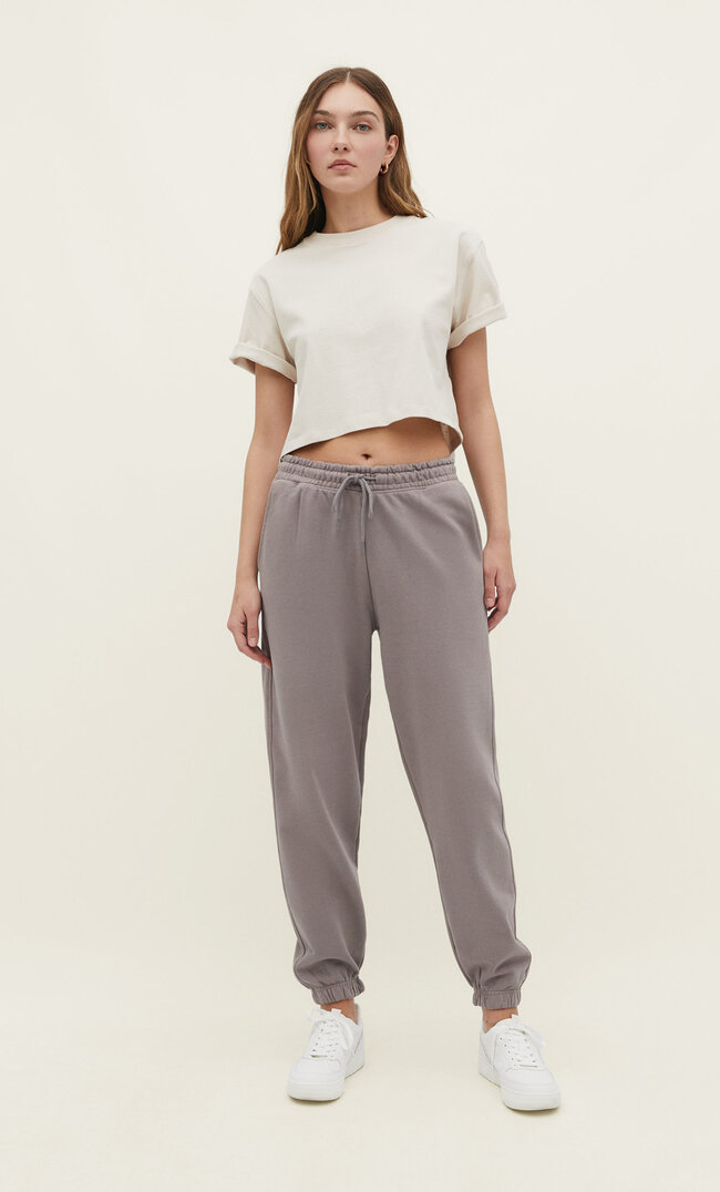 

Stradivarius Joggerhose aus Plüsch Graumeliert M