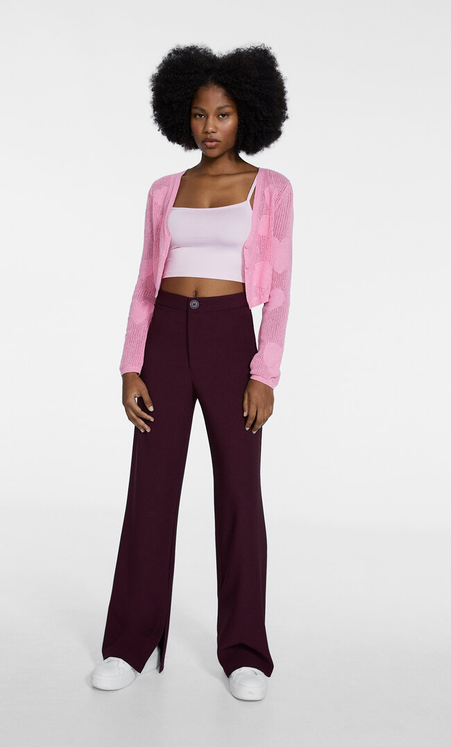 

Stradivarius Gerippte Hose Mit Schlitz Am Saum Granatrot 38