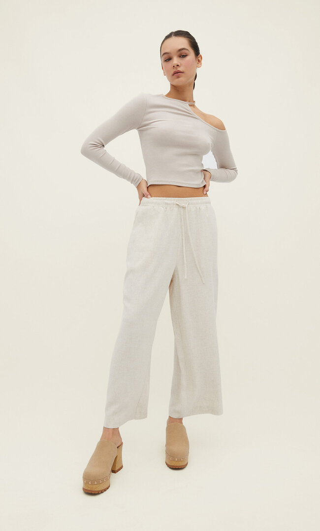 

Stradivarius Culotte Mit Leinenanteil Steingrau S