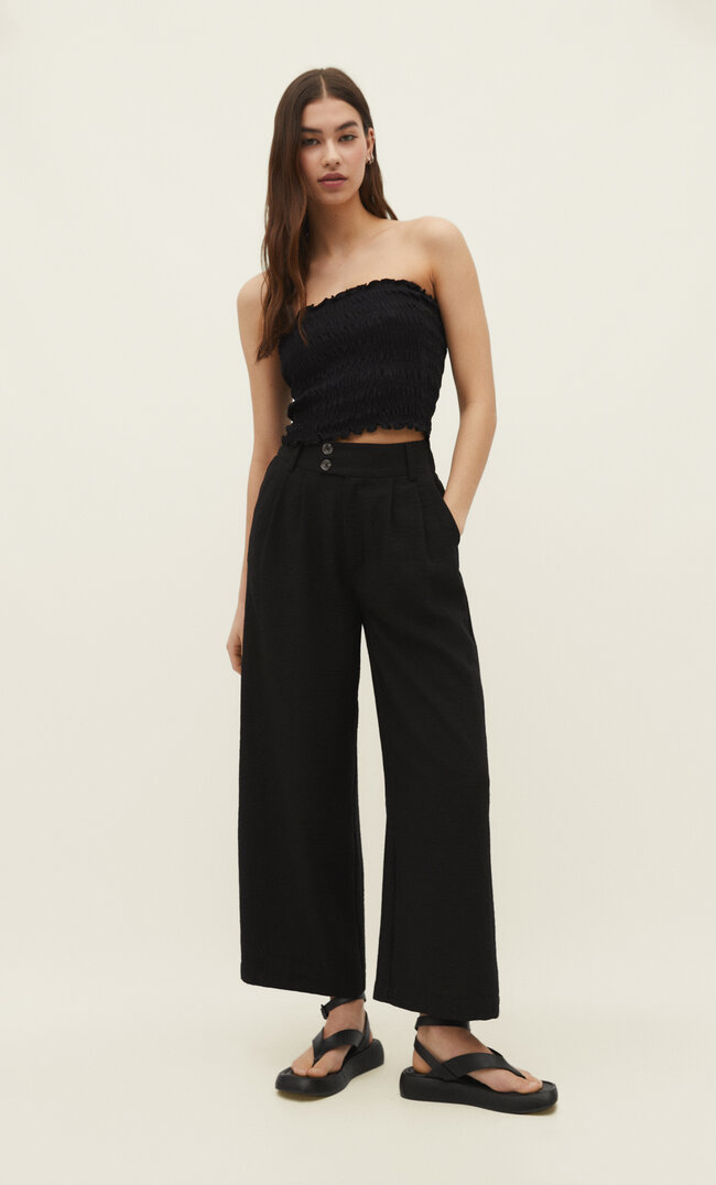 

Stradivarius Culotte-Hose mit Leinenanteil 42