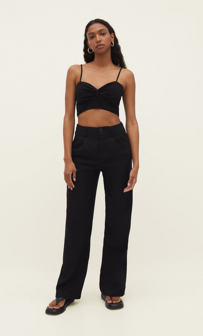 

Stradivarius Stoffhose Mit Leinenanteil Schwarz 36