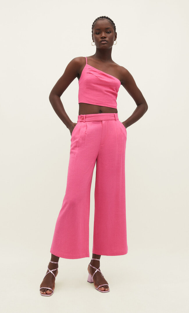 

Stradivarius Culotte-Hose mit Leinenanteil Fuchsia 42