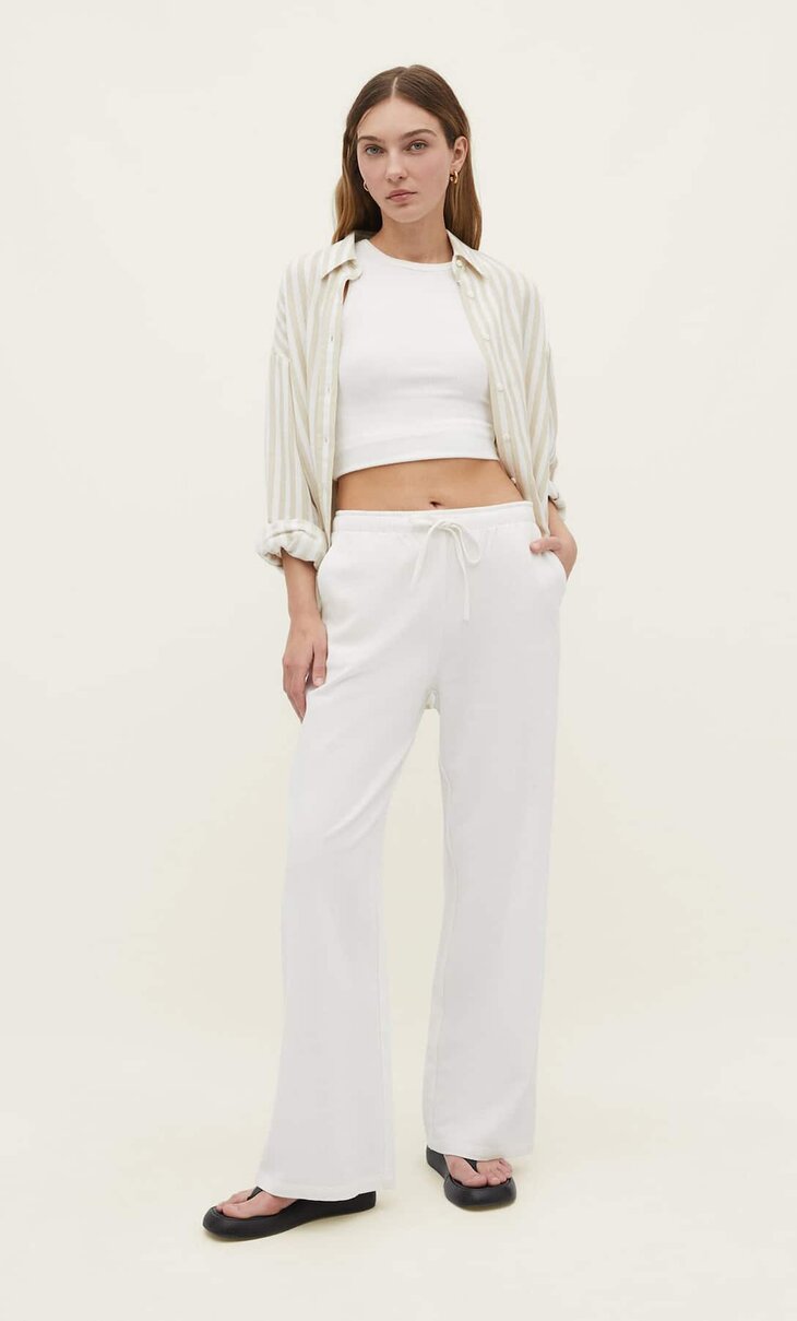 Long flowing rustic linen blend trousers