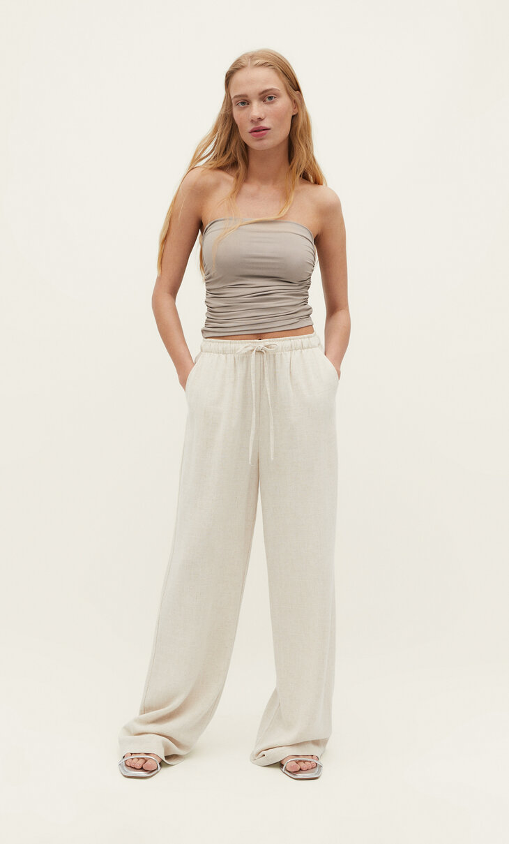 Loose fit broek van linnenmix