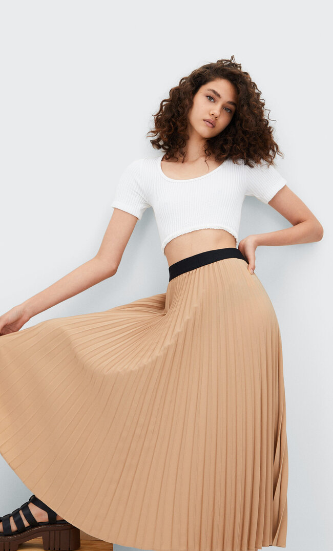 

Stradivarius Plissierter Midirock Beige Xl