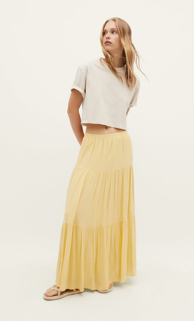 

Stradivarius Spódnica maxi w stylu boho Żółty pastelowy M