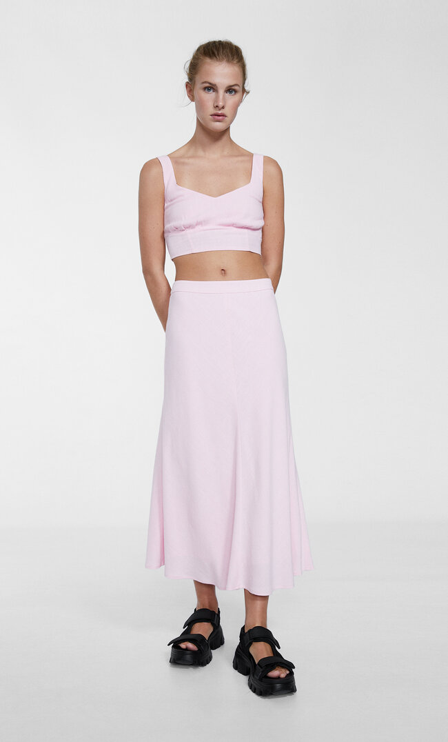 

Stradivarius Rustikaler Langer Rock Pastellrosa Xs