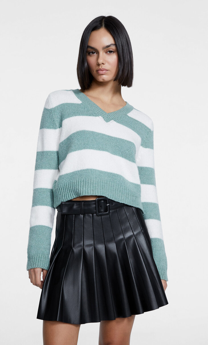 Faux leather box pleat skirt