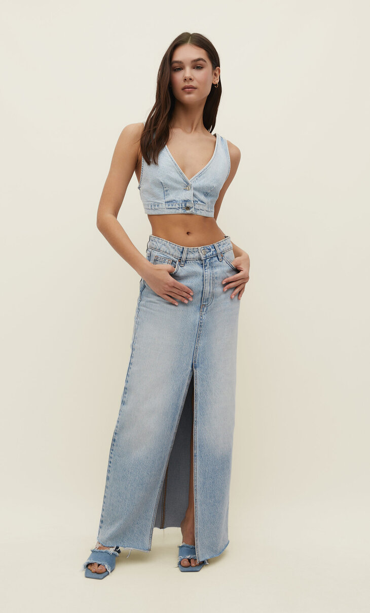 חולצת ג'ינס בגזרת Maxi בסגנון וינטג'