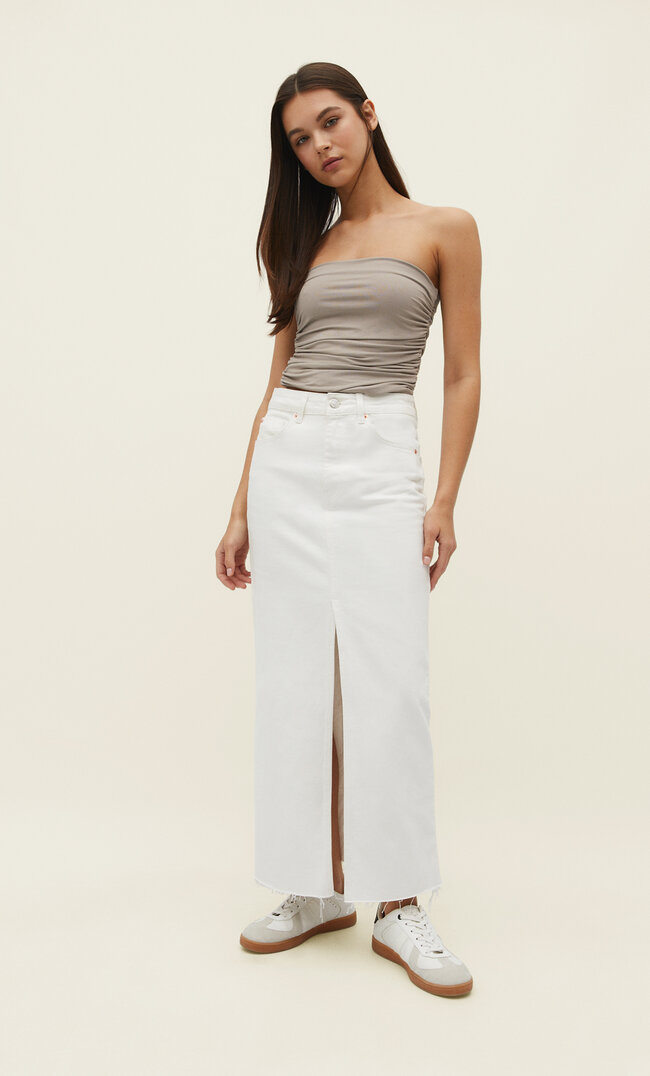 

Stradivarius Długa spódnica jeansowa comfort Biały 42