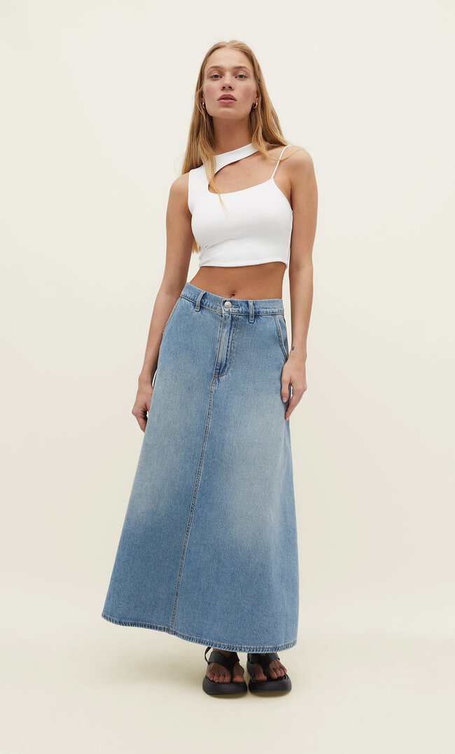 

Stradivarius Długa luźna spódnica jeansowa Denimowy średni Light Blue 40