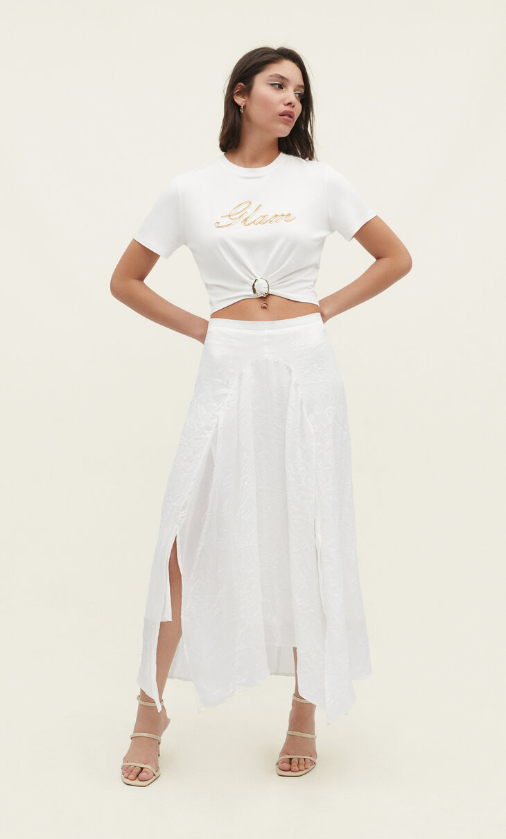 White midi skirt with ruffles