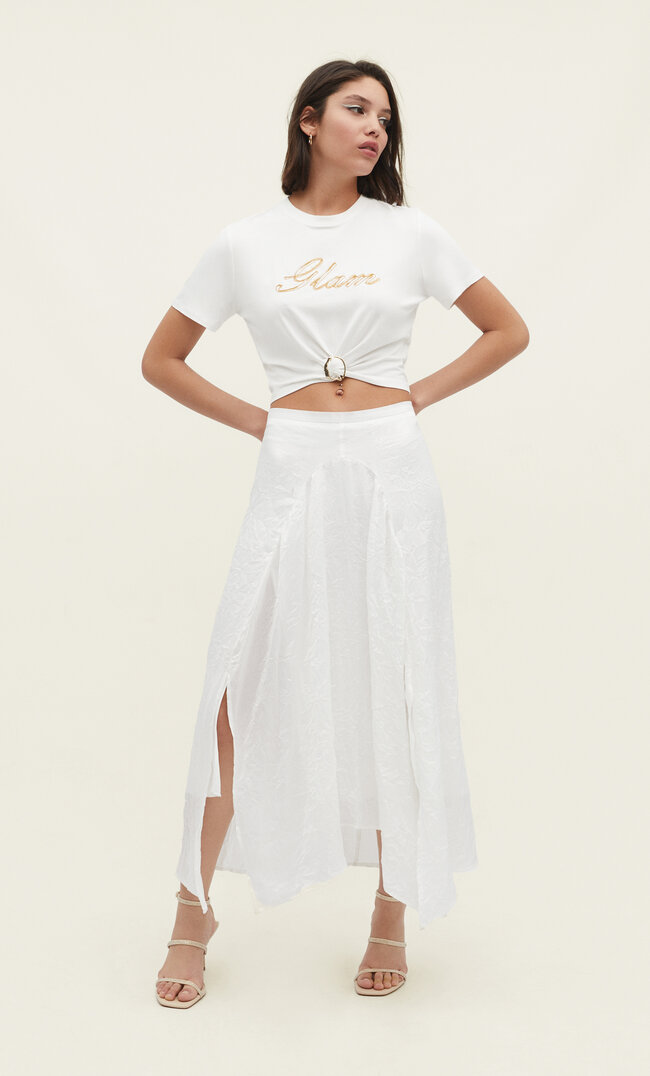 

Stradivarius Weißer Midirock Mit Volants Ecru Xs