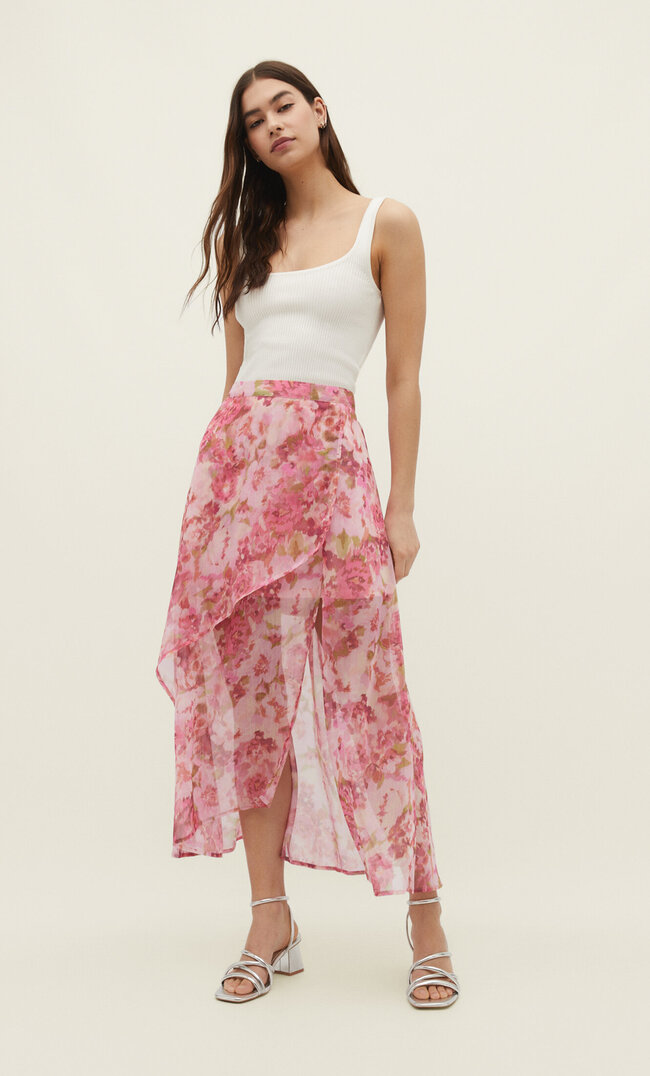 

Stradivarius Asymmetrischer Midirock Mit Print Hellrosa L