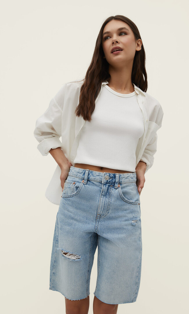 

Stradivarius Bermudy jeansowe Niebieski denim 38