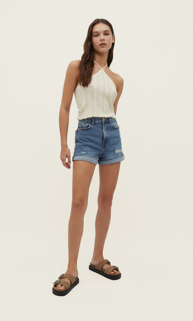 

Stradivarius Mom-Shorts Im Slim-Fit Perlgrau 32