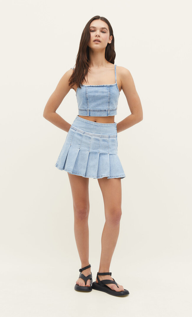 

Stradivarius Jeansowa spódnica z zakładkami Denim 36