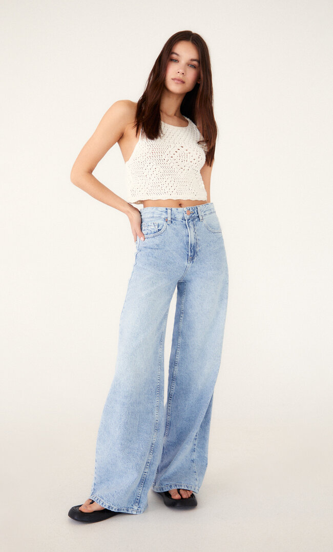 

Stradivarius Super-Wide-Leg-Hose Medium Light Blue Denim 34