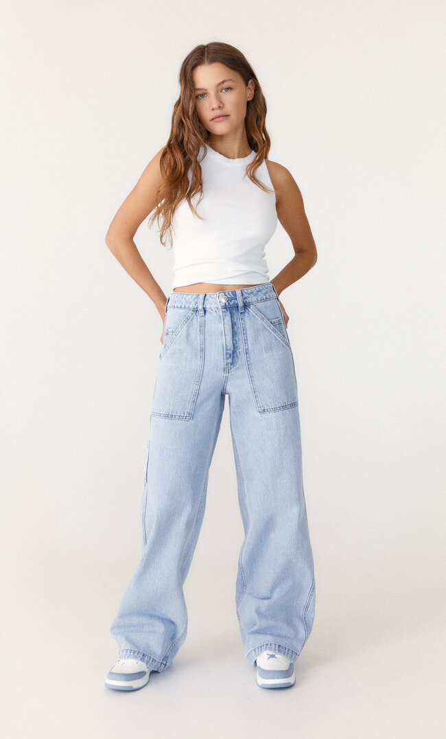 

Stradivarius Jeansy carpenter Denimowy średni Light Blue 38