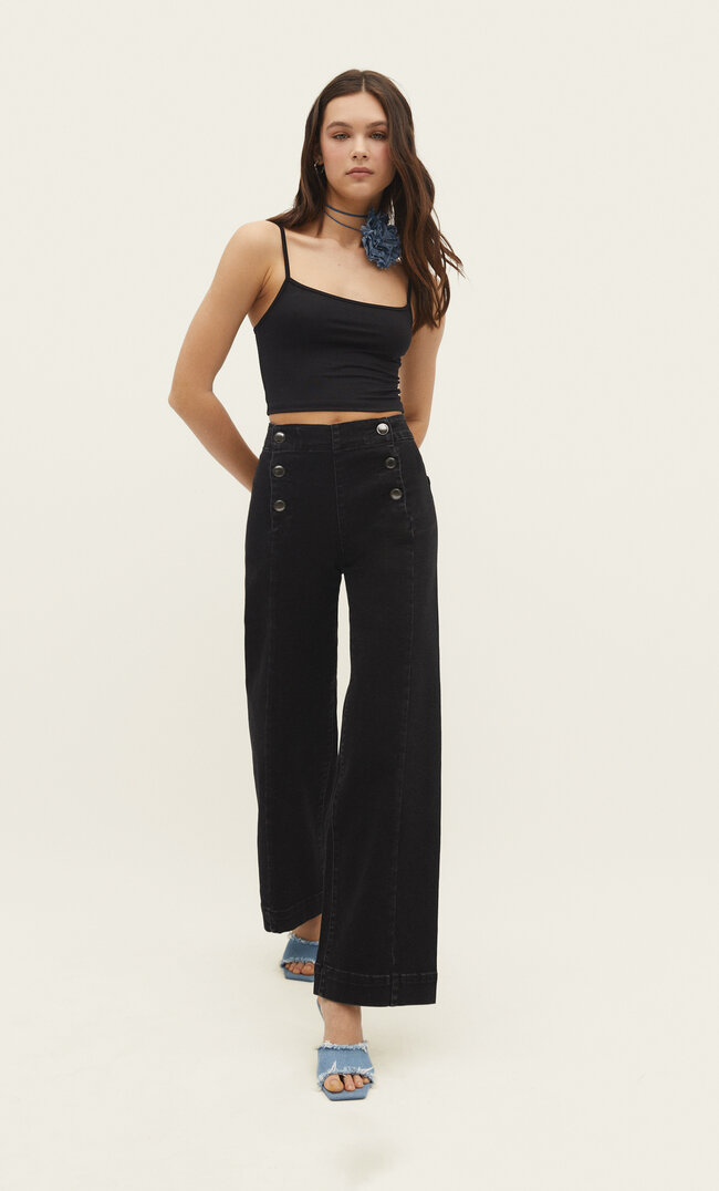 

Stradivarius Nahtlose Jeans in Full-Length schwarzer Denim 36