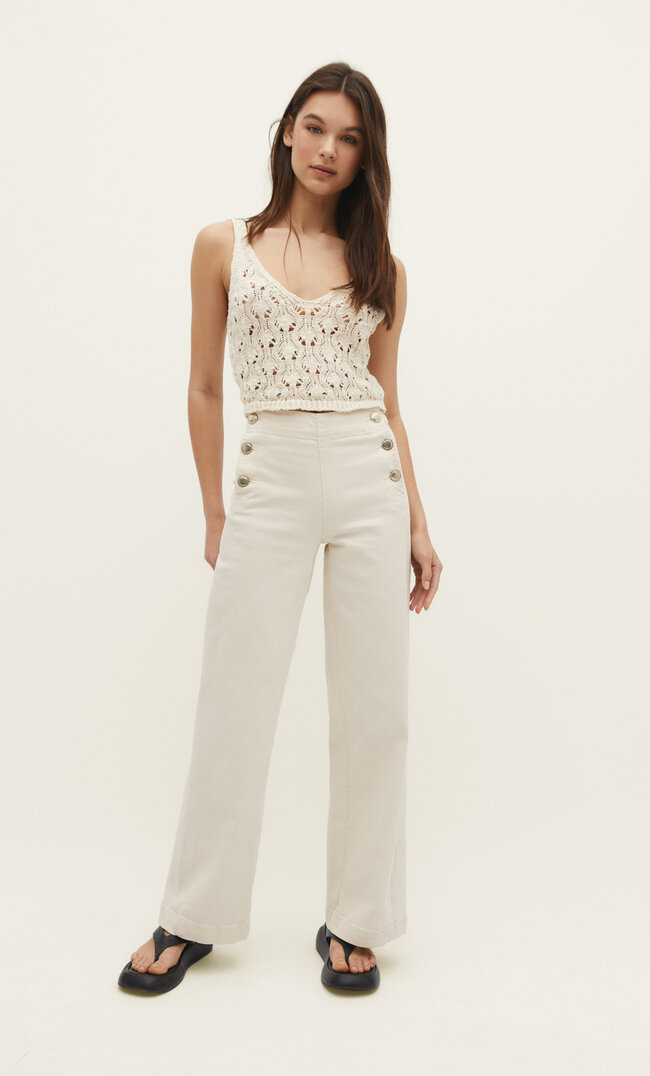 

Stradivarius Nahtlose Jeans in Full-Length mit Knöpfen Ecru 44