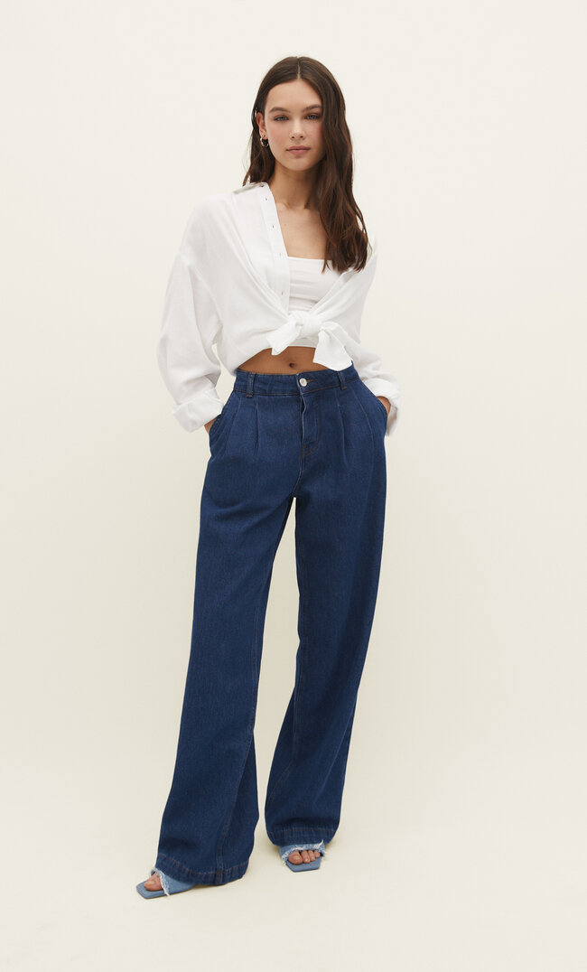 

Stradivarius Straight-Fit-Jeans mit Bundfalten Denim 38