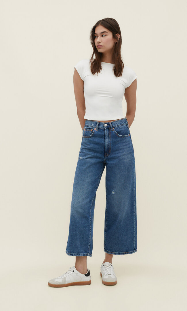 

Stradivarius Jeansy culotte Niebieski denim 36