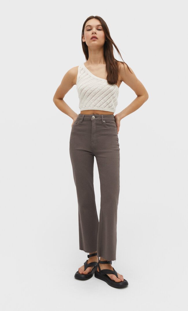 Stradivarius Cropped-Schlaghose aus Twill Grau 38