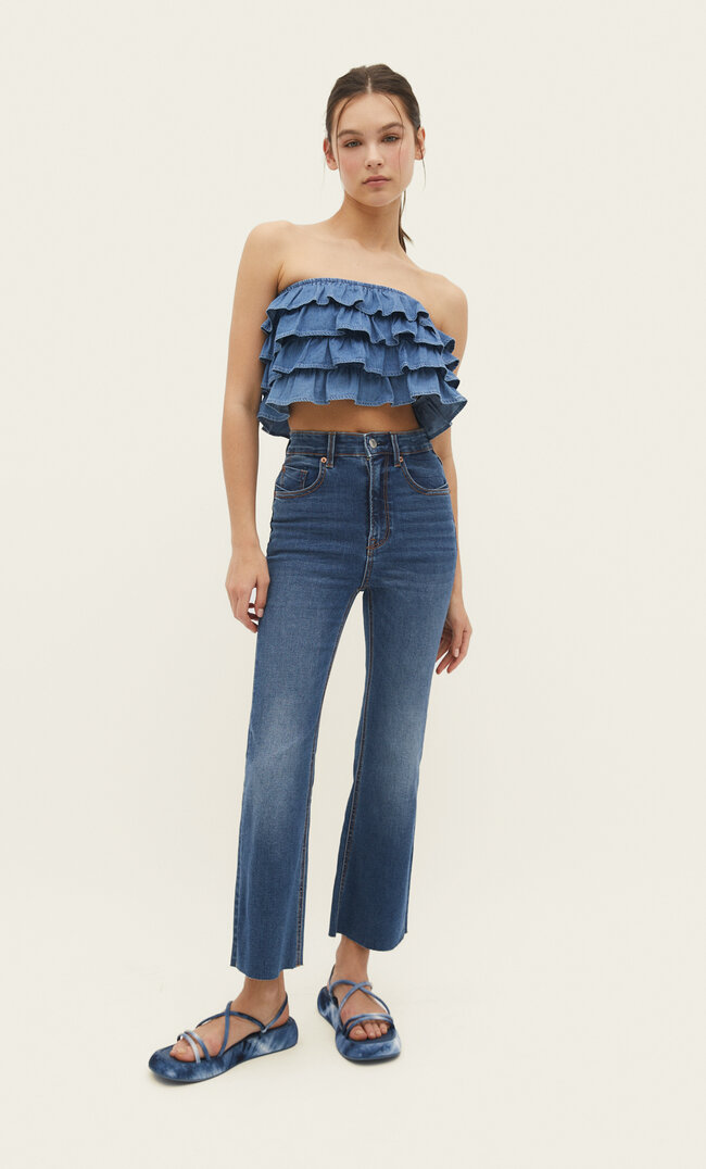 

Stradivarius Cropped-Jeans-Schlaghose D78 Medium dark blue Denim 34