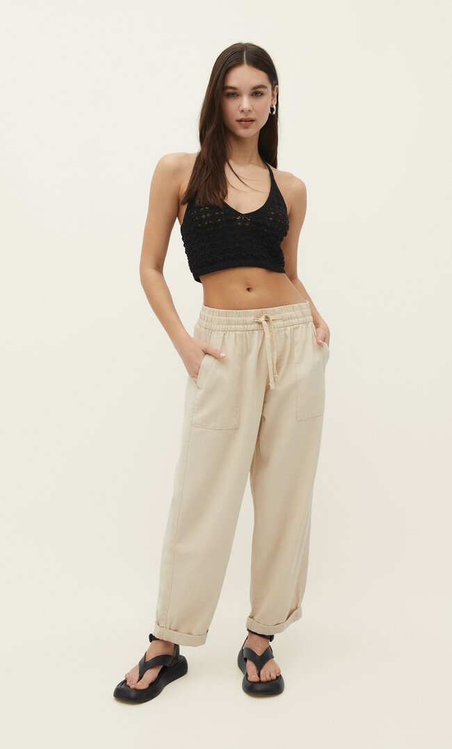 Stradivarius Fließende Twillhose Steingrau XS
