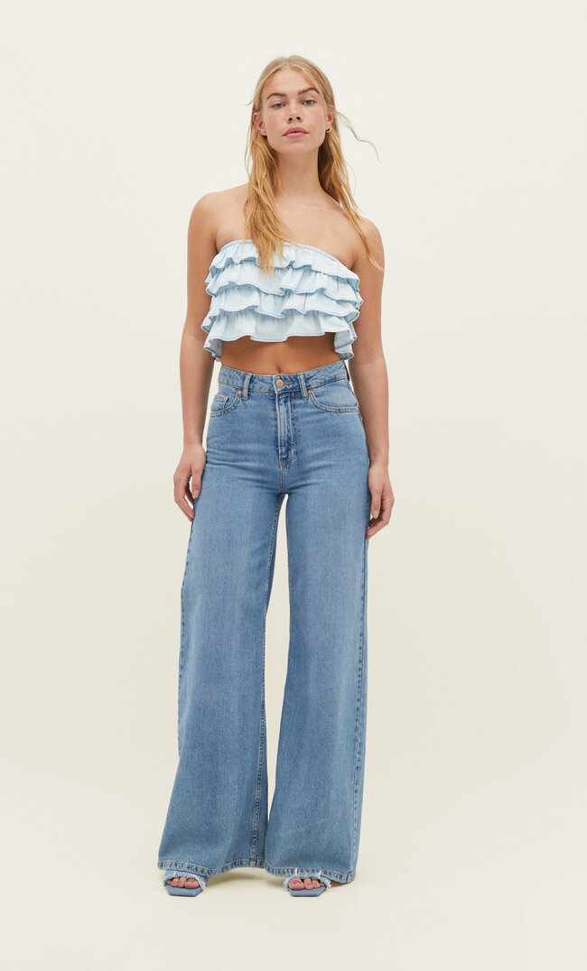

Stradivarius Jeansy z bardzo szerokimi nogawkami Niebieski denim 32