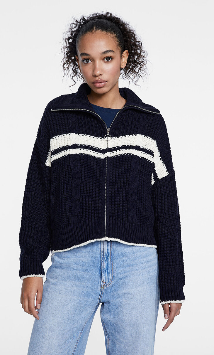 Cableknit cardigan with zip Women's fashion Stradivarius Germany