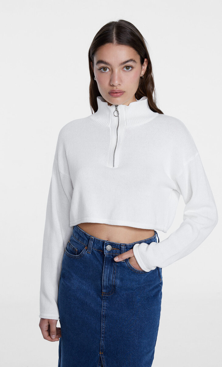 Cropped-Pullover mit Reißverschluss