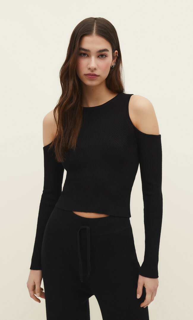 

Stradivarius Schulterfreier Strickpullover Schwarz Xl