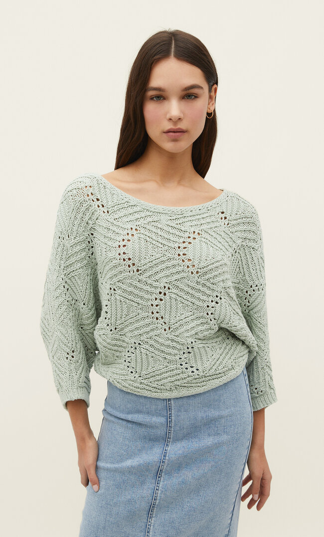 

Stradivarius Pullover mit lockerem Strickmuster und Fledermausärmeln Aquamarin S