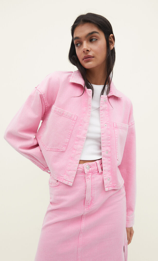 

Stradivarius Cropped-Hemdjacke Aus Twill Kaugummirosa M
