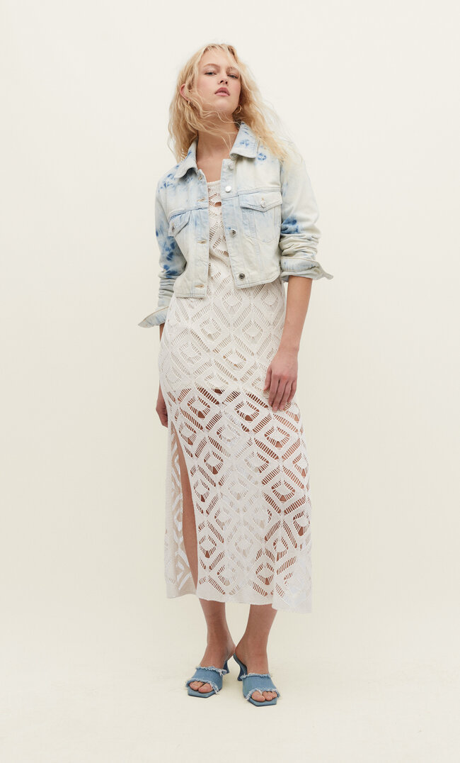 

Stradivarius Jeansjacke mit Tie-dye Medium light blue Denim XS