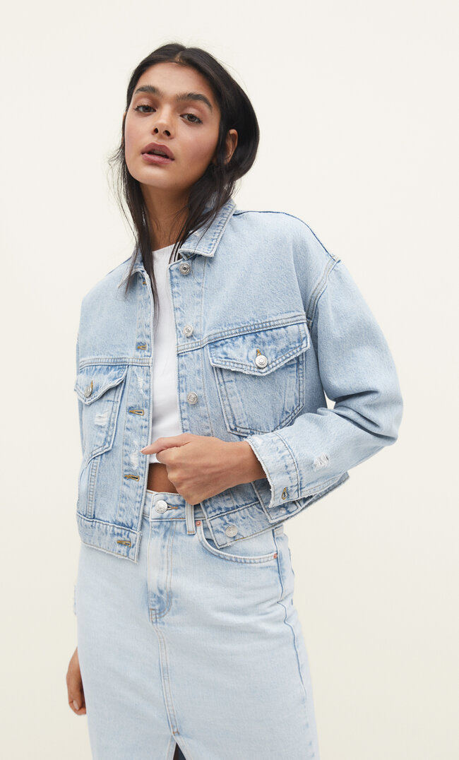 

Stradivarius Cropped-Jeansjacke Medium Light Blue Denim S