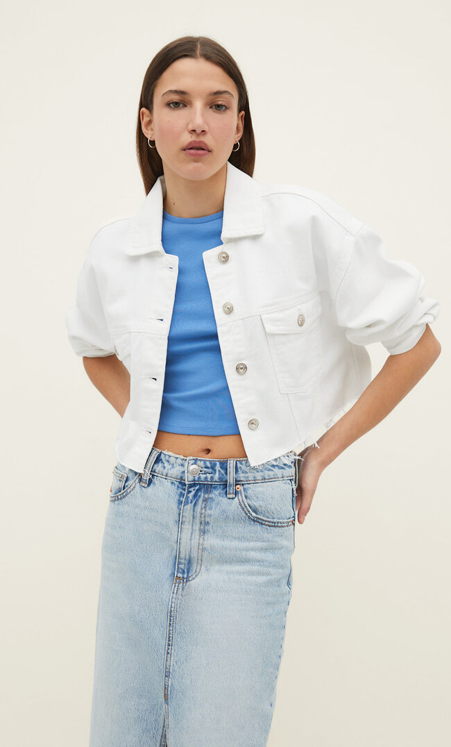 

Stradivarius Kurze Jeansjacke Weiß Xl