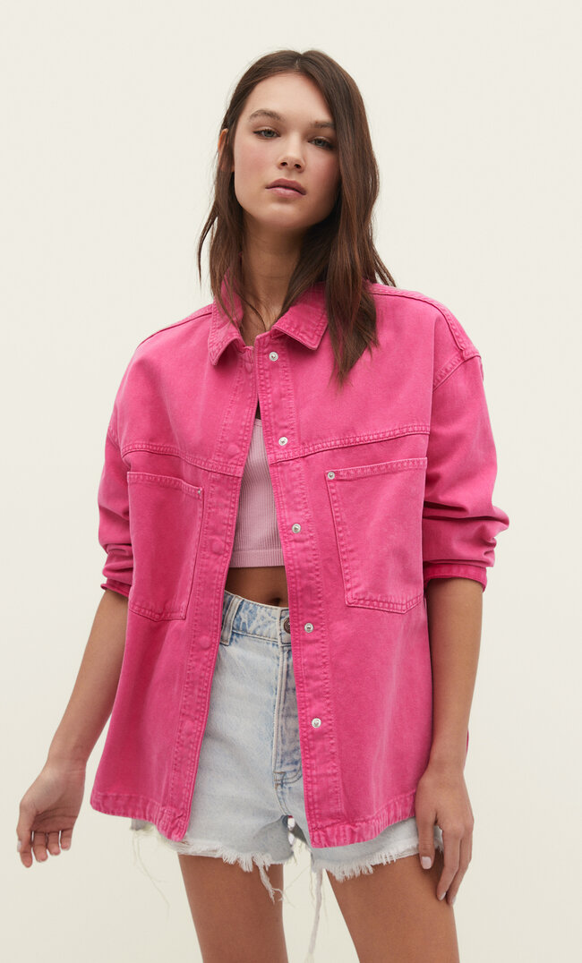 

Stradivarius Oversize-Jeans-Hemdjacke Fuchsia Xl