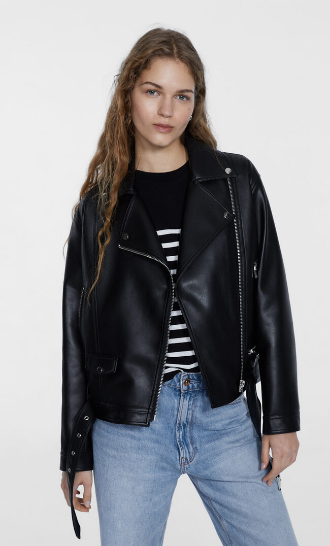 

Stradivarius Kurtka Biker Średniej Długości Ze Sztucznej Skóry Czarny Xl