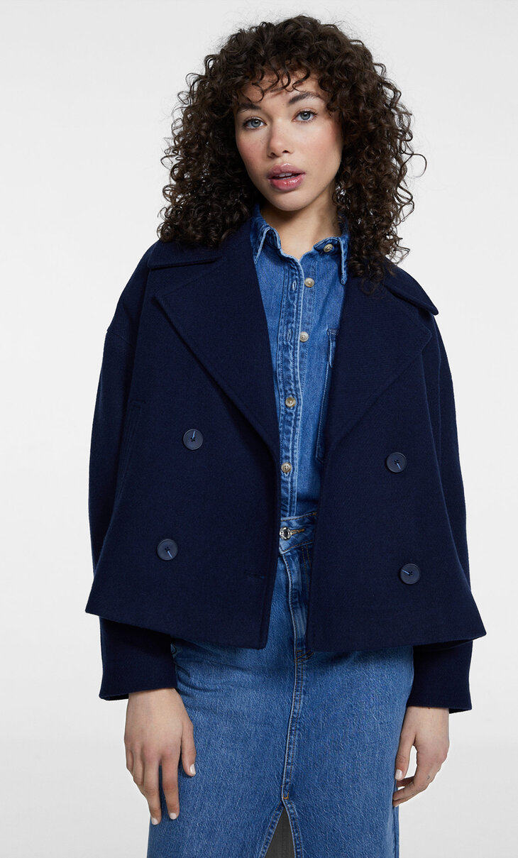 Cropped wool-effect coat