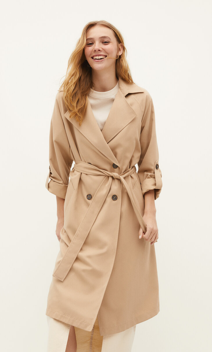 stradivarius long flowing trench coat