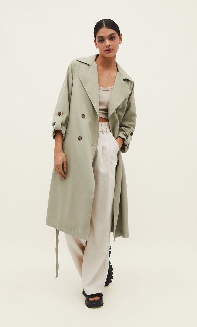 

Stradivarius Langer Fließender Trenchcoat Khaki Xs