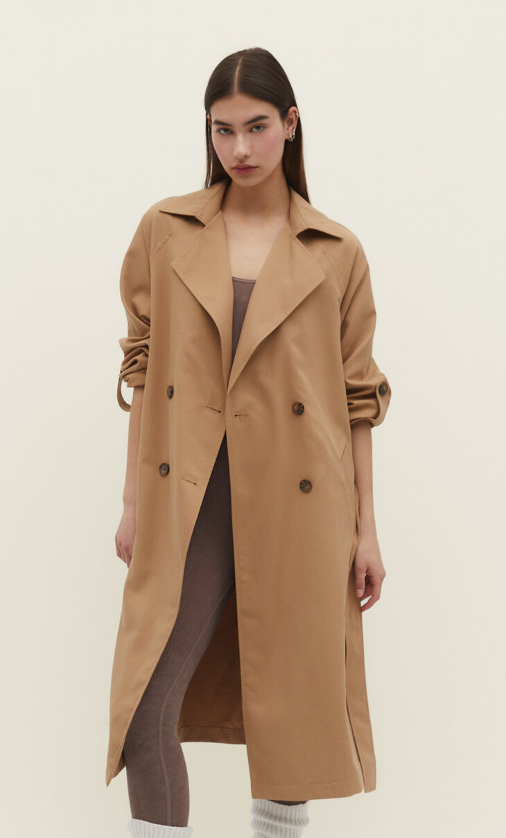 stradivarius long flowing trench coat